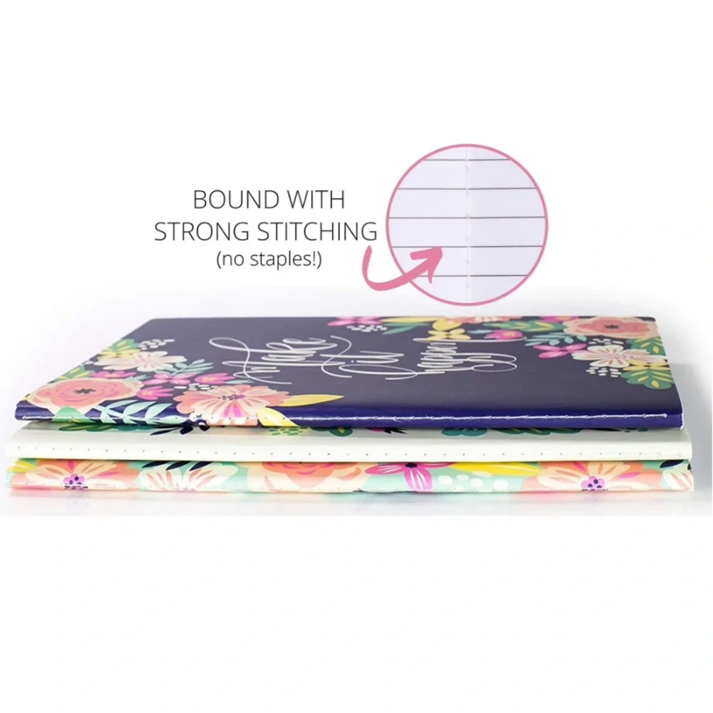 Steel Mill & Co. Mint Floral Lined Stitch Bound Notebook Set of Three 8.5